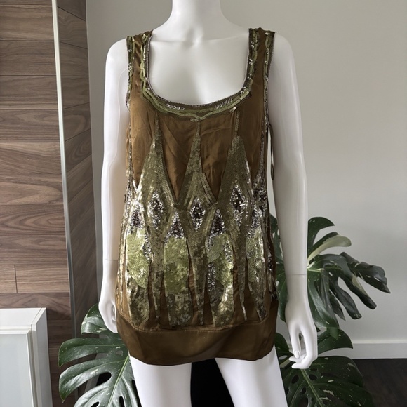 Philosophy di Alberta Ferretti Tank Top 100% Silk Sequin Blouse Sz 8 US ❤️ - Picture 2 of 7